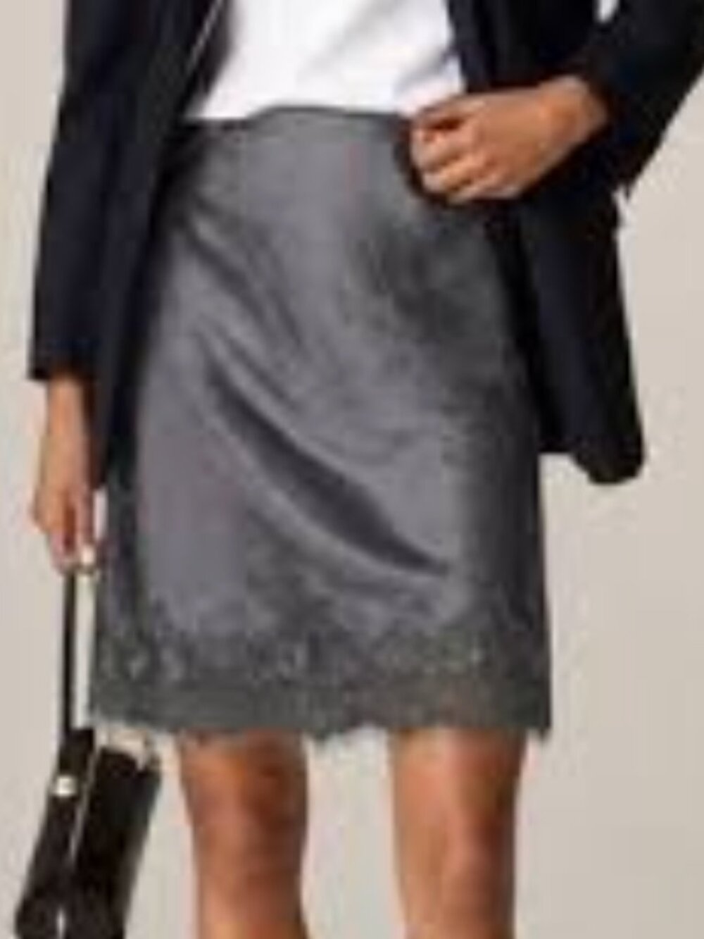 J. Crew Satin Lace Skirt Metallic Grey
